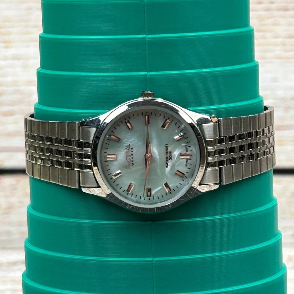 Activa Quartz Watch Silver Tone‎ Blue Mother of Pearl Dial Stainless Steel
